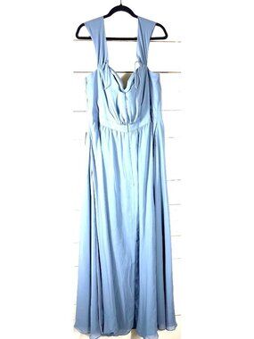 Kennedy Blue Light Blue Chiffon Long Dress With Pleated Bodice Wide Straps Sz 20